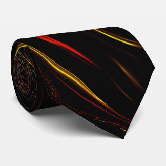 Wavy red gold long traces on black background neck tie