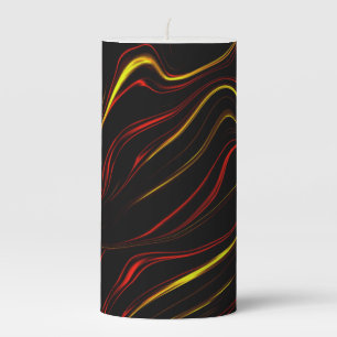 Wavy red gold long traces on black background pillar candle
