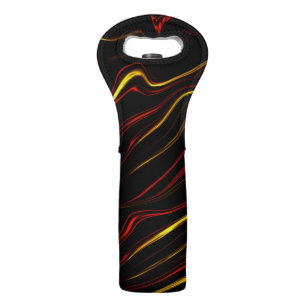 Wavy red gold long traces on black background wine bag
