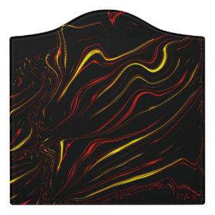 Wavy red golden long traces on black fund door sign