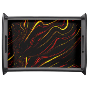 Wavy red golden long traces on black fund serving tray