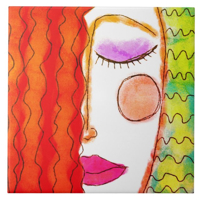 Wavy Red Hair Abstract Digital Painting  Ceramic Tile (Front)
