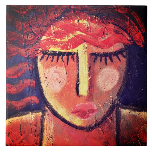 Wavy Red Hair Abstract Portrait of a Woman Ceramic Tile (Front)