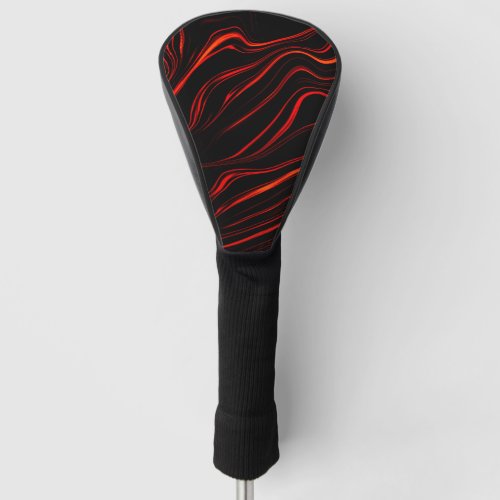 Wavy red long traces in black fund golf head cover