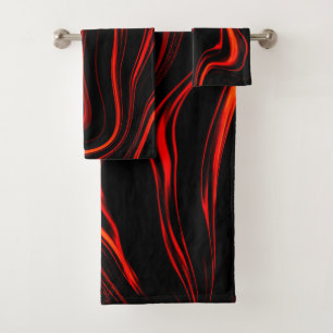 Wavy red long traces over black background bath towel set