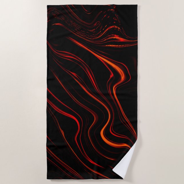 Wavy red long traces over black background beach towel (Front)