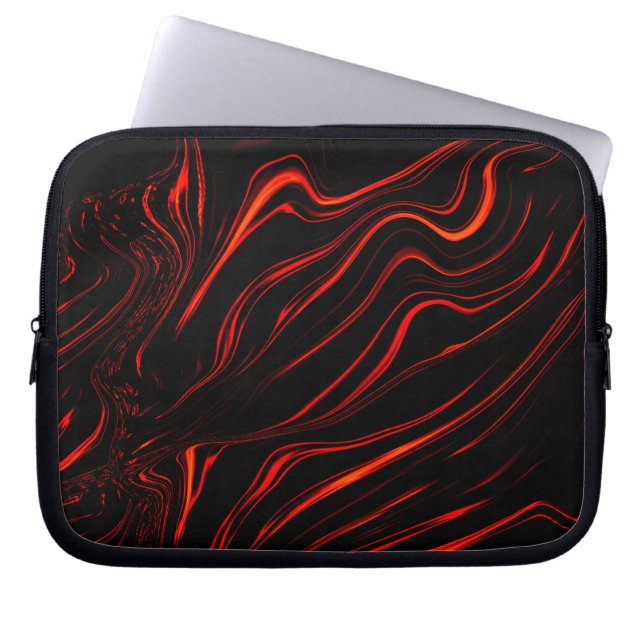 Wavy red long traces over black background laptop sleeve (Front)