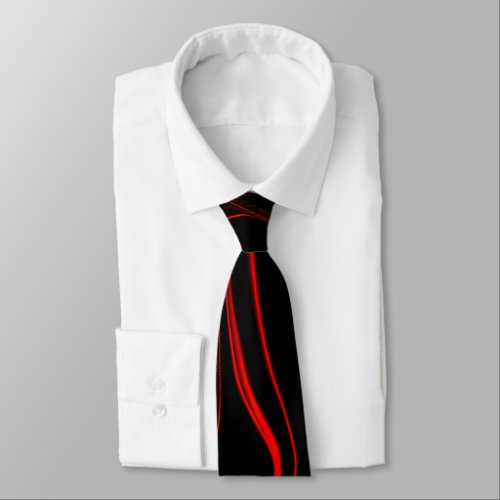 Wavy red long traces over black background  neck tie