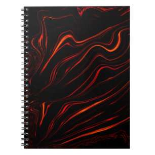 Wavy red long traces over black background notebook