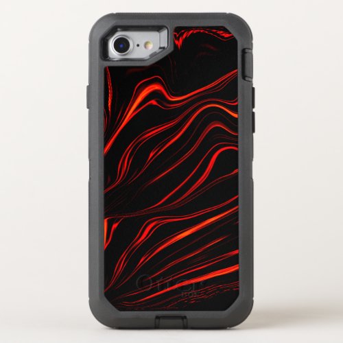 Wavy red long traces over black background OtterBox defender iPhone SE87 case