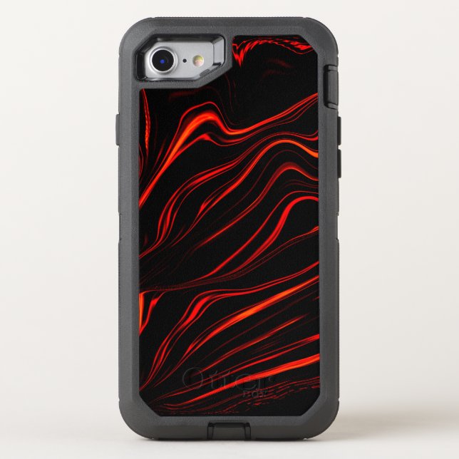 Wavy red long traces over black background otterbox iPhone case (Back)