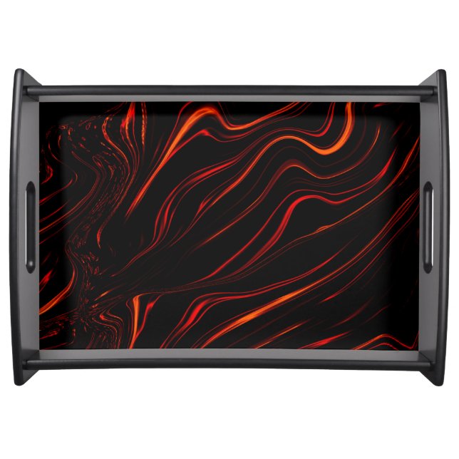Wavy red long traces over black background serving tray (Front)