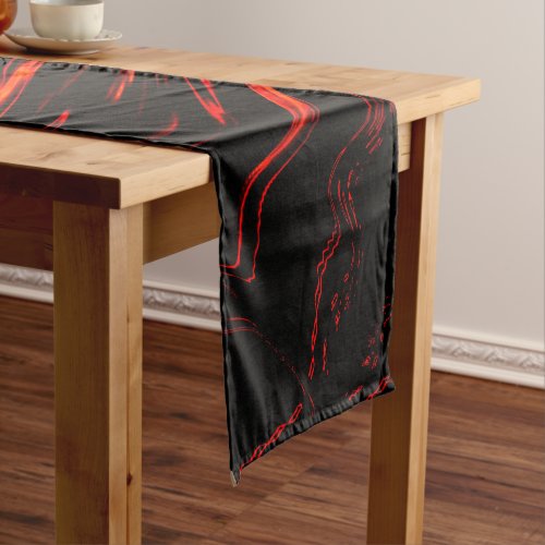 Wavy red long traces over black background short table runner