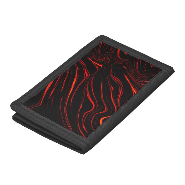 Wavy red long traces over black background trifold wallet (Top)