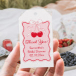 Wavy Red Pink Cherry Bow Bridal Shower Favor Gift Tags<br><div class="desc">Add a sweet touch to your special event with our Personalized Wavy Red Pink Cherry Bow Bridal Shower Favor Gift Tags. These adorable tags are perfect for a 'Shes the cherry on top' bridal shower or a 'Cherry on top bridal shower.' Ideal for a Valentine bridal shower, 'Kiss the Miss...</div>