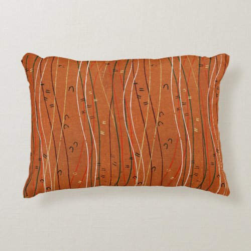Wavy Red Stripes Line Boho Japanese Vintage  Accent Pillow