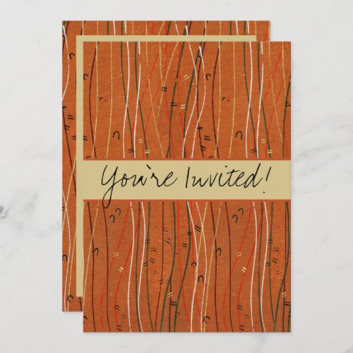 Wavy Red Stripes Line Boho Japanese Vintage  Invitation