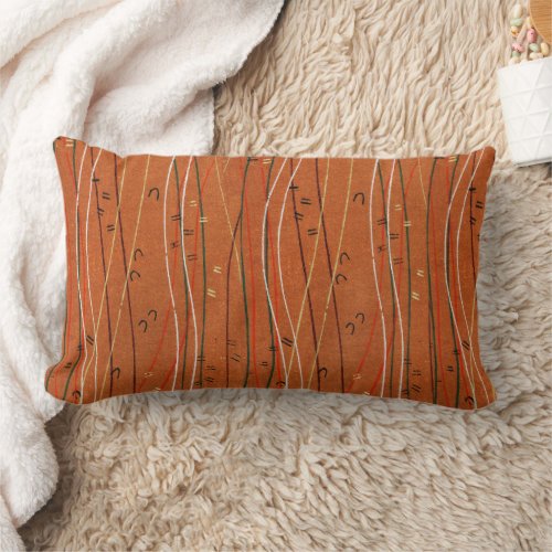 Wavy Red Stripes Line Boho Japanese Vintage  Lumbar Pillow