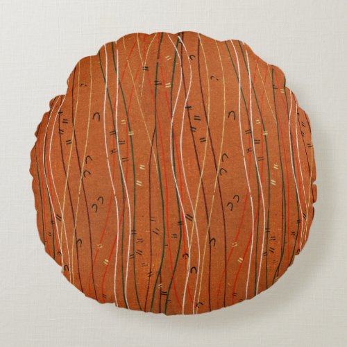 Wavy Red Stripes Line Boho Japanese Vintage  Round Pillow