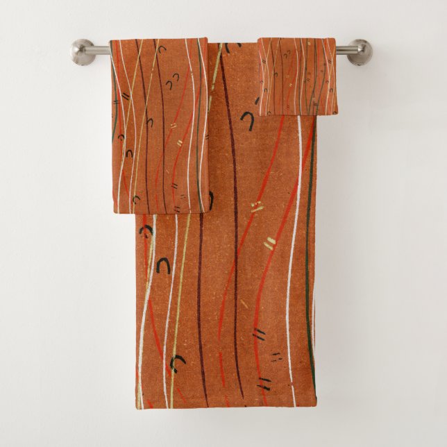 Wavy Red Stripes: Modern Japanese Abstract Art  Bath Towel Set (Insitu)