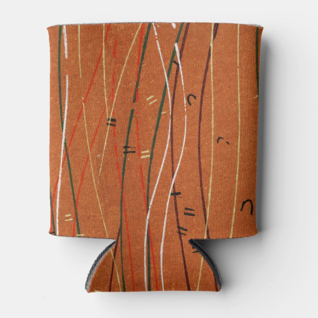 Wavy Red Stripes: Modern Japanese Abstract Art  Can Cooler (Front)