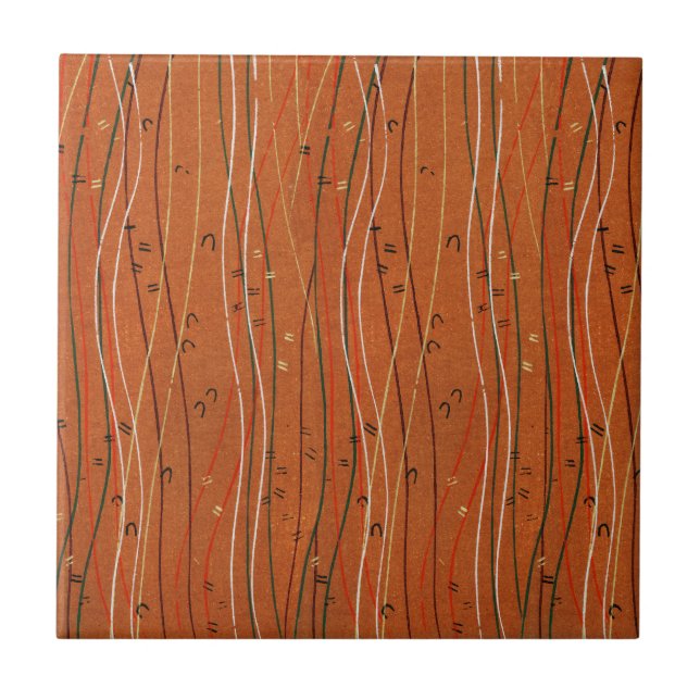 Wavy Red Stripes: Modern Japanese Abstract Art  Ceramic Tile (Front)
