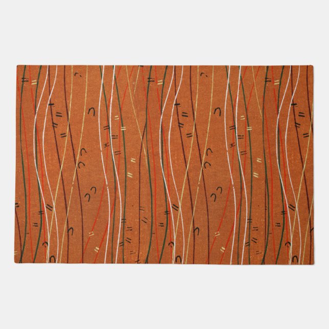 Wavy Red Stripes: Modern Japanese Abstract Art  Doormat (Front)