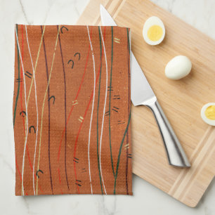 Wavy Red Stripes: Modern Japanese Abstract Art Kitchen Towel