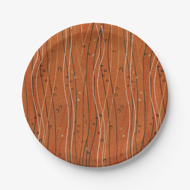 Wavy Red Stripes: Modern Japanese Abstract Art  Paper Plates (Front)
