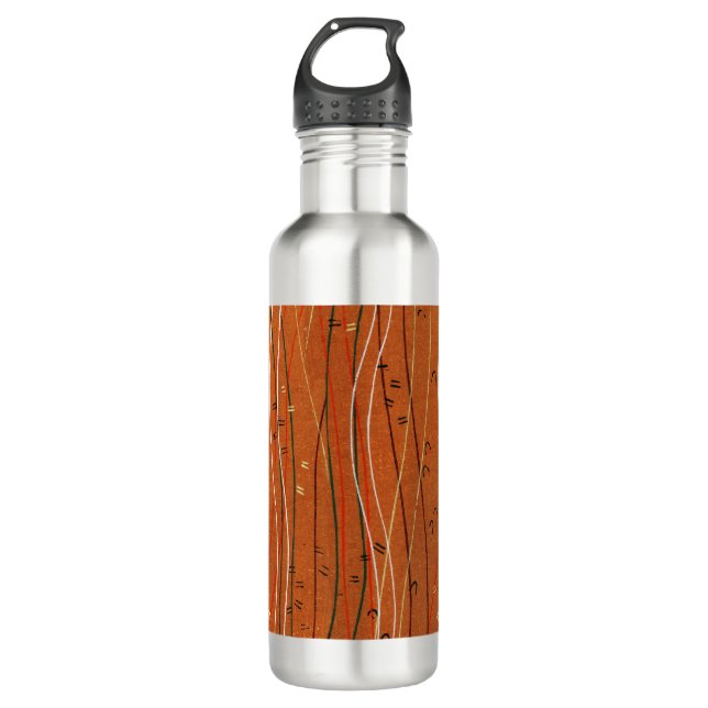 Wavy Red Stripes: Modern Japanese Abstract Art  Stainless Steel Water Bottle (Front)