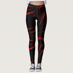 Wavy red strokes on black background leggings