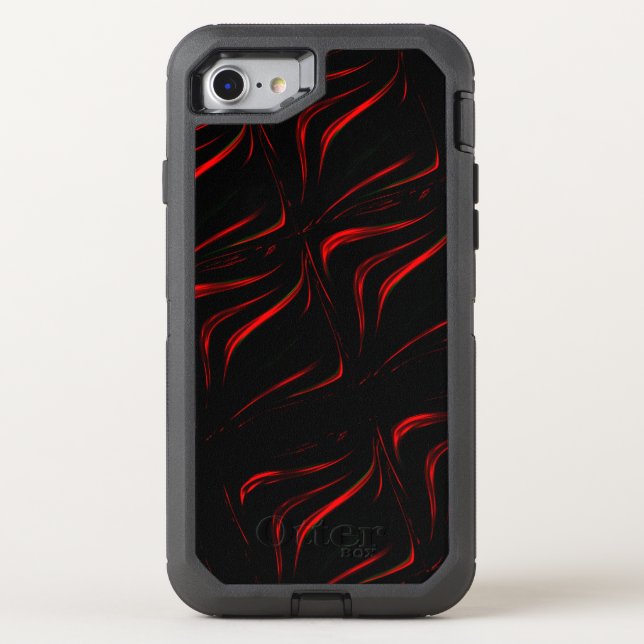 Wavy red strokes on black background  otterbox iPhone case (Back)