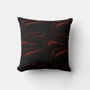 Wavy red strokes on black background throw pillow