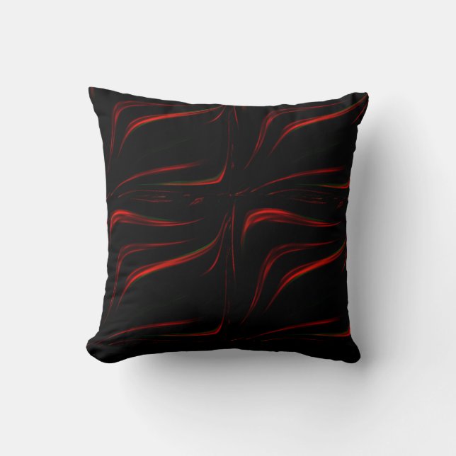 Wavy red strokes on black background  throw pillow (Front)