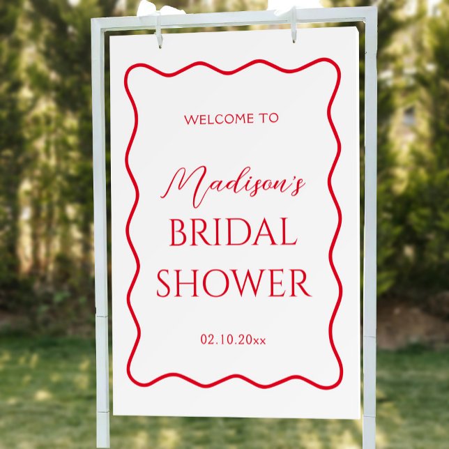 Wavy Red White Valentines Bridal Shower Welcome Foam Board (Creator Uploaded)