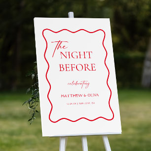 Wavy Red White Wedding Rehearsal Dinner Welcome Foam Board