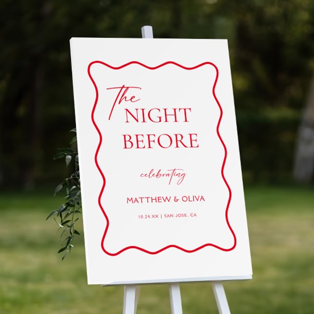 Wavy Red White Wedding Rehearsal Dinner Welcome Foam Board (Creator Uploaded)