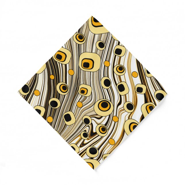 Wavy Retro Black and Yellow Floating Groovy Cute  Bandana (Front)
