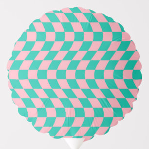 Wavy Retro Checkerboard Pink Green Checkered Balloon