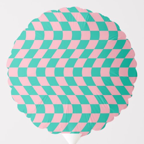 Wavy Retro Checkerboard Pink Green Checkered  Balloon