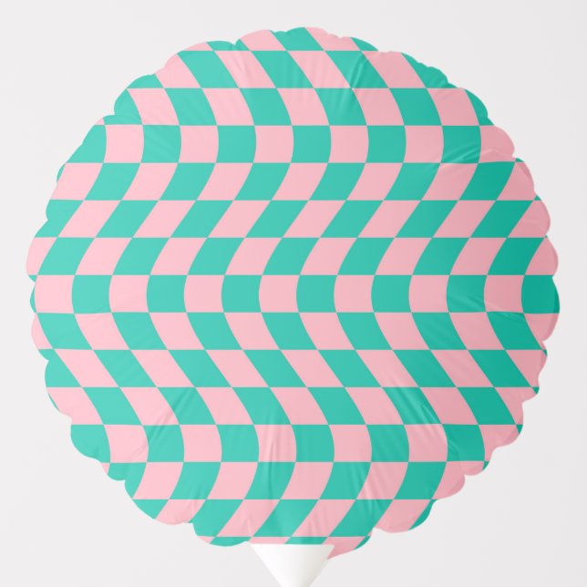 Wavy Retro Checkerboard Pink Green Checkered  Balloon (Front)