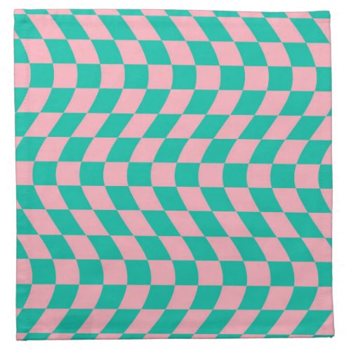 Wavy Retro Checkerboard Pink Green Checkered   Cloth Napkin