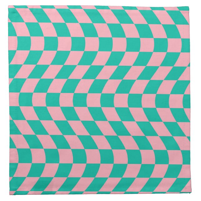 Wavy Retro Checkerboard Pink Green Checkered   Cloth Napkin (Front)