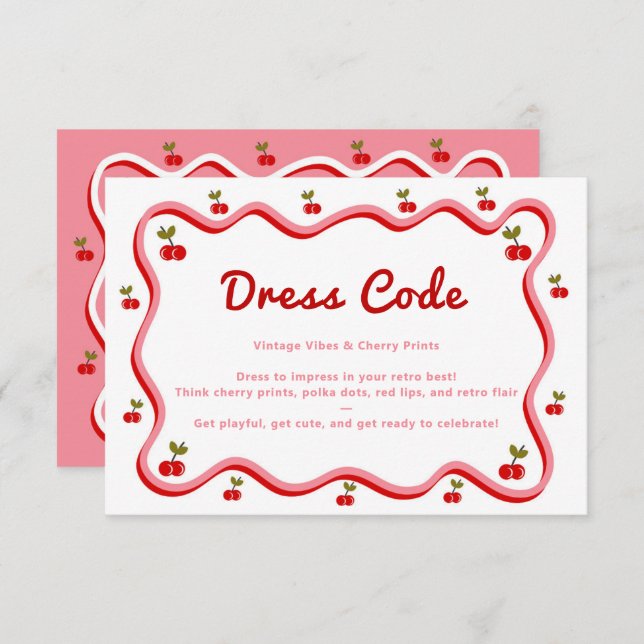 Wavy Retro Cherry Dress Code Bridal Shower Enclosure Card (Front/Back)