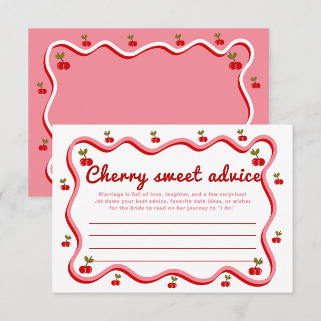 Wavy Retro Cherry Sweet Advice Bridal Shower Enclosure Card (Front/Back)