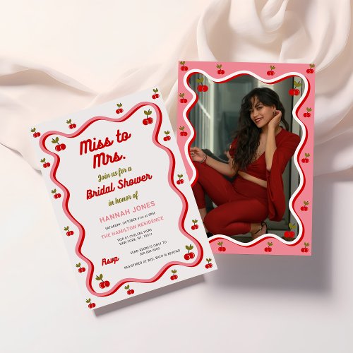 Wavy Retro Cherry Valentine Bridal Shower Invitation