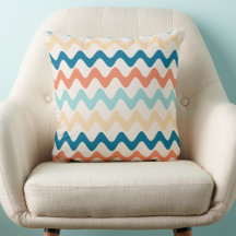 Wavy Retro Colored Rick Rack Design Throw Pillow