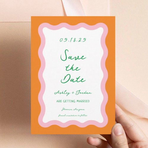 Wavy Retro Colorful Wave 70s Wedding Save The Date