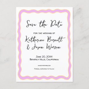 Wavy Retro Groovy Save the Date Watercolor Postcard