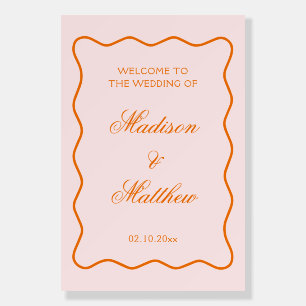 Wavy Retro Pink and Orange Wedding Welcome Foam Board